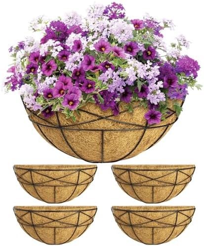 4 Pack 14 Inch Window Boxes Planters Railing Planter Box with Coco Liners Deck Railing Planter Boxes Balcony Hanging Flower Box Wall Mounted Half Round for Outdoor Plants Garden Decor by KarlliuHOMEGARDEN