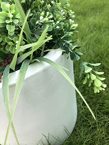Round Concrete/Fiberglass Indoor & Outdoor Lightweight Decorative Plant Pots with Drainage Hole, Single Planter, 9.8" L, Pure White - Image 4