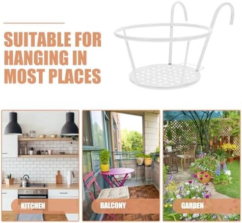 Milisten 2Pcs Railing Hanging Planter Holder White Iron Flower Pot Basket - Image 6