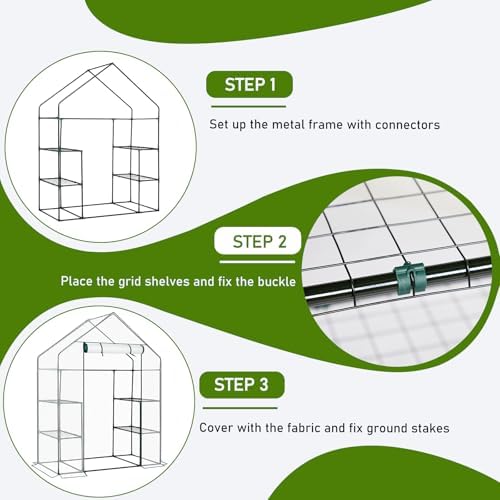 Outvita Walk-in Greenhouse, 3 Tiers 4 Shelves, Durable PE, 56"x29"x77" - Image 7