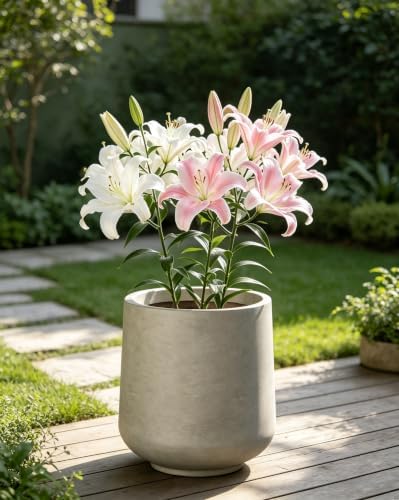 Kante 13.4" Tall Concrete Planter, Round Curved Flower Pot, Weathered - Image 6