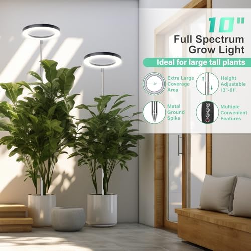 LORDEM 10.2" Full Spectrum Plant Light, 160 LEDs Large Grow Light for Indoor Tall Plants, Growing Lamp with 4/8/12H Auto Timer, 6 Dimmable Levels, 3 Spectrum Modes, 65" Height Adjustable, Pack of 2 - Image 2