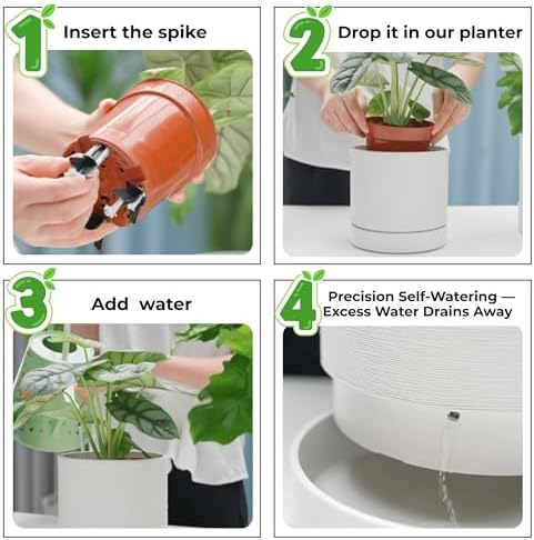 GreenShip Planter Set of 2 (13.8" & 11.8") – Cylinder Planters with Drainage Hole and Planter Saucer, Jun Porcelain Clay & Recycled Resin, Decorate Home,Office & Outdoor,White pots - Image 6