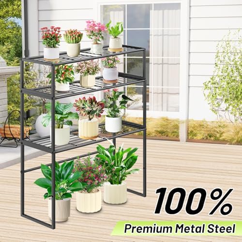 Metal Plant Stand Indoor Outdoor, 3 Tier Potted Multiple Flower Pot Holder Rack Plant Shelf, Heavy Duty Planter Display Shelving for Patio Balcony Garden Living Room Decorative (Black-3 Tier) - Image 6