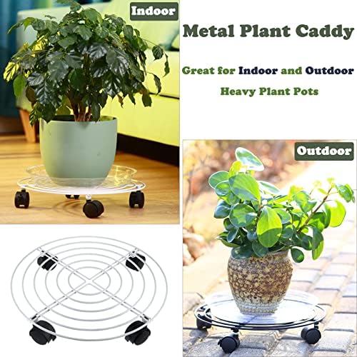 5 Packs Large Metal Plant Caddy with Wheels 13.8" Heavy-duty Iron Rolling Plant Stands with Casters Wheeled Plant Dolly Roller Movers Indoor Outdoor, White - Image 7
