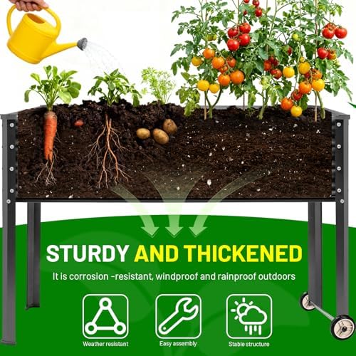 Land Guard 2 Pack Galvanized Raised Garden Bed with Legs & Wheels, 36×12×32in Metal Elevated Raised Planter Box for Backyard, Patio, Balcony, 300lb Capacity, Dark Grey - Image 3