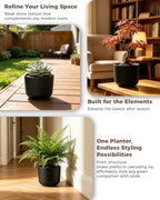Kante Black Round Concrete Planter 11" Dia for Modern Home with Drainage - Image 6