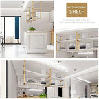 Hanging Ceiling Pot Pan Rack Kitchen Storage Shelving,White Wood Shelf and Gold Metal Iron Frame Wine Holder Flower Stand-60cm/80cm/120cm/150cm Floating Decor Display Racking for B - Image 7