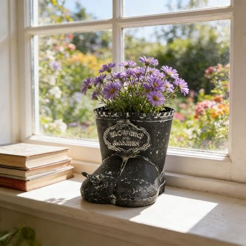 Vintage Distressed Metal Boot Planter with Bird Accent Farmhouse Decorative Plant Pot for Succulents, Small Plants & Floral Arrangements, Boot-Shaped Flower Pot for Indoor Outdoor Garden Balcony Decor - Image 7