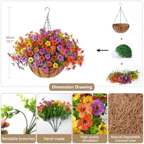 Artificial Hanging Flowers Basket for Outdoor, UV Resistant Plants Daisy - Image 2