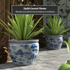Red Lantern 16" Landscape Blue & White Porcelain Fishbowl Planter or Cachepot for Indoor/Outdoor Use in Garden Entryway Living Room Boho Eclectic Modern Contemporary Classic Traditional Style Decor - Image 2