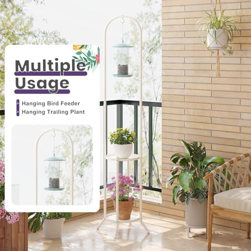 Metal Plant Stand 2-Tier with Hanging Hook, Indoor Outdoor Plant Shelf for Multiple Plants,Heavy Duty Steel (Cream) - Image 5