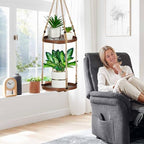 2 Tier Macrame Plant Hanger, Hanging Plant Shelf (12") - Image 2