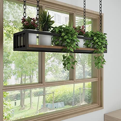 Ceiling Hanging Planter Flower Pot Display Rack Hanging Plant Holder, Indoor Plant Pots, Wall/Window Plant Hanger Indoor Herb Garden, Wood and Metal (Size : 60x25x15cm) - Image 5