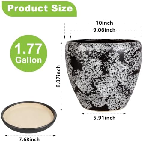 Ceramic Plant Pots With Saucer & Drainage Hole, 6 inch Indoor Flower Pots - Image 3