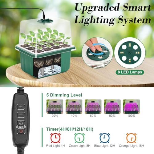 Mckanti 6 Set Self-Watering Seed Starter Tray Kits with Grow Light, Reusable Seed Germination Kit with Adjustable Humidity Domes and Silicone Cell Base Tray for Indoor Plant Seeds GerminationKit - Image 5