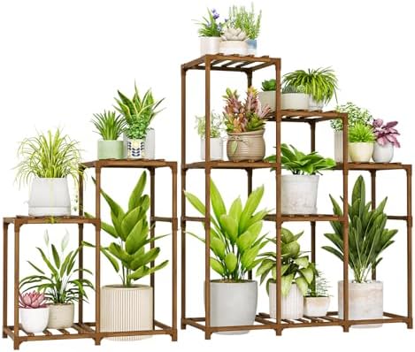 Bamworld 2 Sets Plant Stands Indoor Tall Shelves Outdoor for Multiple by Bamworld