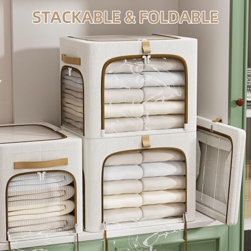 CYhom Storage Bins with Metal Frame, 3-Clear Windows Openings, 55L, White - Image 3