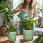 Ceramic Pots for Plants, 8+6 inch Plant Pots with Drainages Holes & Saucers - Image 5