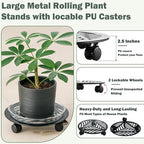 3 Packs Large Metal Plant Caddy with PU Wheels 12"/ 13"/ 13.6" Heavy-Duty Wrought Iron Rolling Plant Stands Indoor Outdoor Wheeled Plant Dolly Planter Mover Rollers Plant, Leaf Style - Image 2
