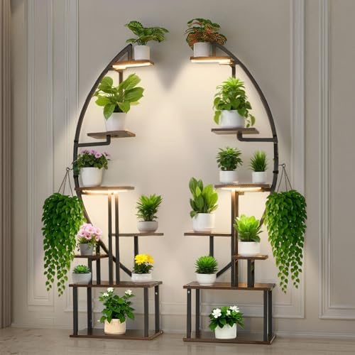 VEVOR Plant Stand Indoor with Grow Lights, 65.5 in Tall 7-Tiered Lighted Plant Shelf, 2 Pack Metal Corner Plants Holder, 3 Timer & 10 Brightness, Half-Moon Shaped Flower Display Rack for Living Room by VEVOR