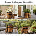 Sunmuliiiy4Pcs Wood Wine Barrel Vase 8" x 6.5" Rustic Wooden Flower Vase Rustic Barrel Barrel Planter for Wedding Reception Table Decoration Home Indoor Outdoor Garden, Kitchen, Party Table Decoration - Image 6