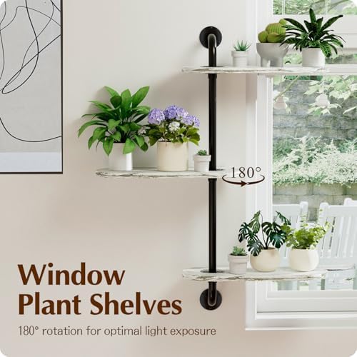 Rotating Window Plant Shelves 3-Tier, Wooden Window Shelf for Plants, Sill Space-Saving Corner Hanging Wall Stand for Multiple Plants, Indoor Home Decor, White - Image 3
