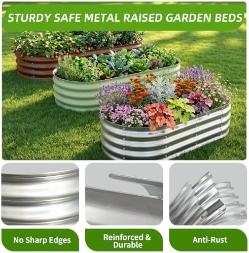 Galvanized Oval Raised Garden Bed, 4 x 2 x 1 ft 2-Pack, Metal Planter Box with Open Base. DIY Outdoor Gardening Kit for Backyard & Patio, Ideal for Vegetables, Flowers & Herbs, Silver - Image 5
