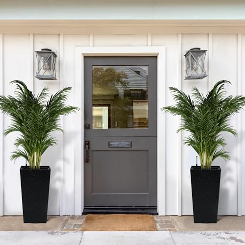 Tall Planters Set of 2, 22.5 Inch Self-Watering Outdoor Indoor Plant Pot with Water Level Monitor & Drainage Holes, Large Modern Flower Pot with Inner Bucket, Trays & Wheels – Black - Image 2