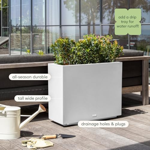 Veradek Block Series Span Plastic Planter - Tall Rectangular Planter for Indoor or Outdoor Patio/Porch, White, 24.25 in Height, 12 in Width, 30 in Length - Image 6