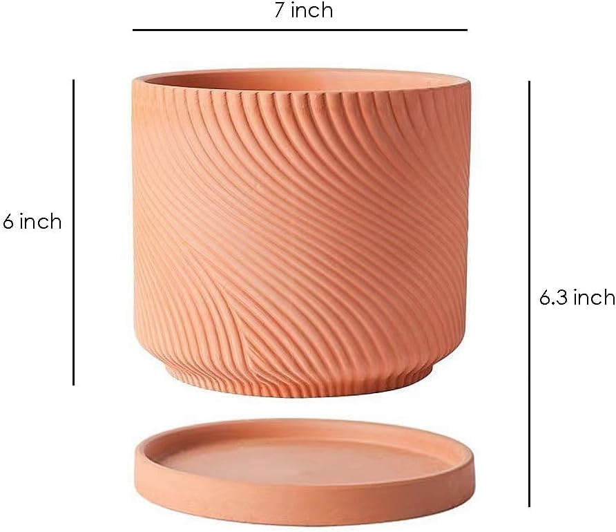 7" Unglazed Terracotta Planter with Drainage Hole & Saucer, Modern Minimalist Plant Pot for Home & Garden - Image 4