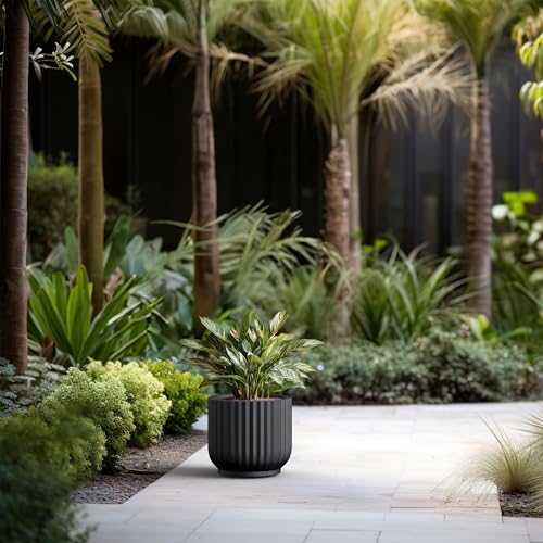 Kante Small Round Pedestal Black Concrete Planter 11" Dia, Outdoor - Image 6