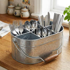 Hosley Galvanized Carry All Kitchen Utensil Caddy Serve Ware 13 Inch Long. Ideal for Floral Arrangements Party Garden Patio. O4 - Image 2
