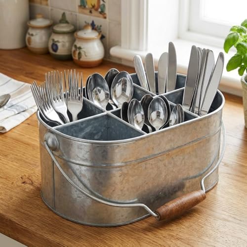 Hosley Galvanized Carry All Kitchen Utensil Caddy Serve Ware 13 Inch Long. Ideal for Floral Arrangements Party Garden Patio. O4 - Image 2