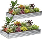 G GOOD GAIN 2Pcs Galvanized Raised Garden Bed 8x4x1ft for Herbs, Silver by GGOODGAIN
