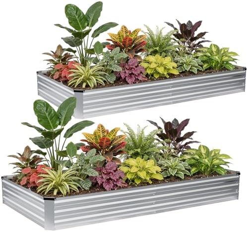 G GOOD GAIN 2Pcs Galvanized Raised Garden Bed 8x4x1ft for Herbs, Silver by GGOODGAIN