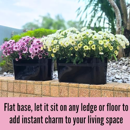 LaLaGreen Hanging Rail Planter (17 in, 3 Pack) Black Metal Deck Fence Pots - Image 7