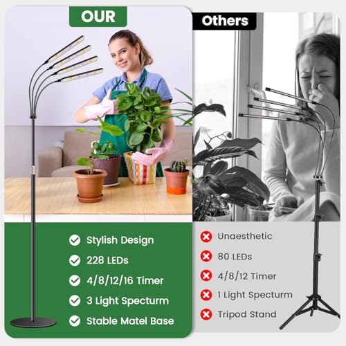 Kullsinss Floor Grow Lights for Indoor Plants with Stand, 4-Head 228 LEDs - Image 6
