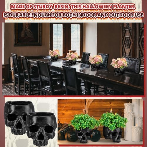 2 Pack Halloween Skull Planter, Dark Style,Black - Image 5