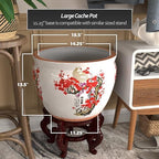 Red Lantern Large 18" Porcelain Fishbowl Cherry Blossom Planter - Image 4
