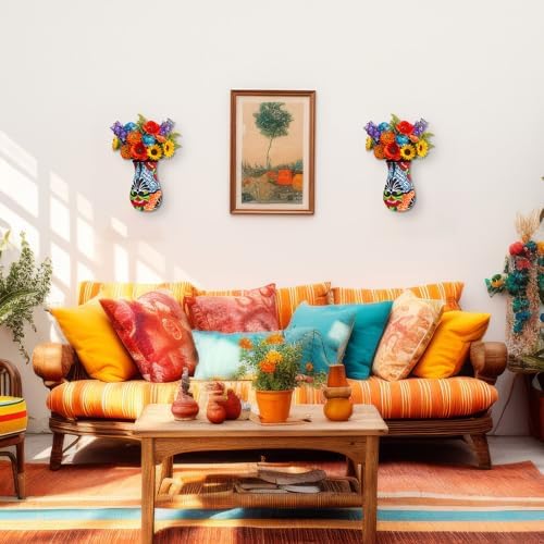 2 Pack Mexican Wooden Wall Planters Cielito Lindo Party Decoration Wall Vases with 3D Carving Retro Hanging Decor for Faux Greenery & Dried Flowers Livingroom Home Decoration(Multicolor) - Image 4