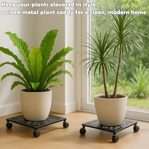 3-pack 12 Inches Square Metal Plant Caddy with Wheels Heavy Duty Large Rolling Plant Stand Indoor Outdoor Wheeled Planter Dolly Cart with Lockable Casters Flower Pot Mover Roller Base Trolley, Black - Image 7
