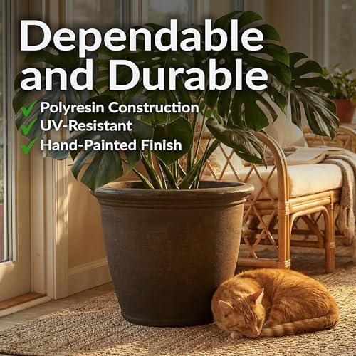 Sunnydaze Anjelica 20'' Large Plastic Planter Pot for Plants, Rust - Image 2