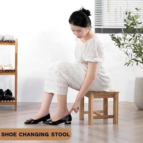 12" Wooden Step Stool, Small Wood Stool for Bathroom, Kitchen - White Oak - Image 5