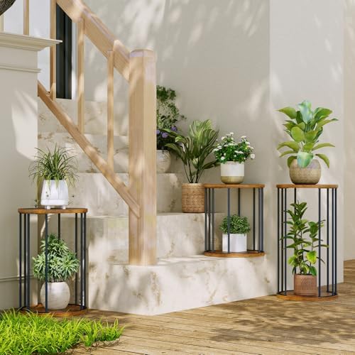 Plant Stand Indoor,small plant stool,Flower Pot Corner stand holder,Mid Century Heavy Duty Metal Tall Home Decor,Modern Round End Table,Small Rustic Display Stand for Living Room,Bedroom(Brown,21In) - Image 2