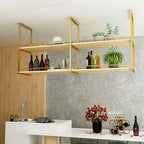 Ceiling Mounted Wine Rack，Industrial Wine Glass Shelf for Wall Storage Shelving，2-Layer Hanging Plant Flower Pot Stand Floating Decorations Shelves，Gold(100x30x80cm) - Image 7