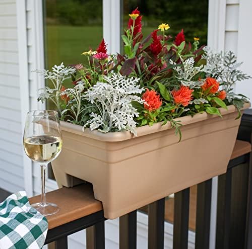 The HC Companies 24 Inch Deck Rail Box Planter Lightweight Outdoor Plastic Plant Pot for Herbs and Flowers, White - Image 3