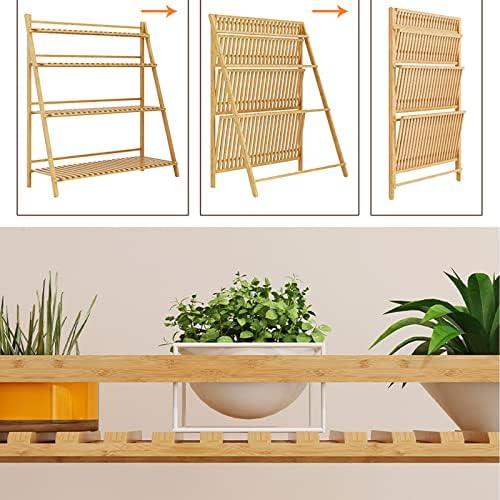 Bamboo 3-Tier Plant Stand, Planter Shelves, Folding Display Shelving Plants Shelf Unit Holder,Bamboo Ladder Plant Stand,With Accessories, For Patio Garden Balcony,Bamboo Ladder Plant Stand Solid Wood - Image 3
