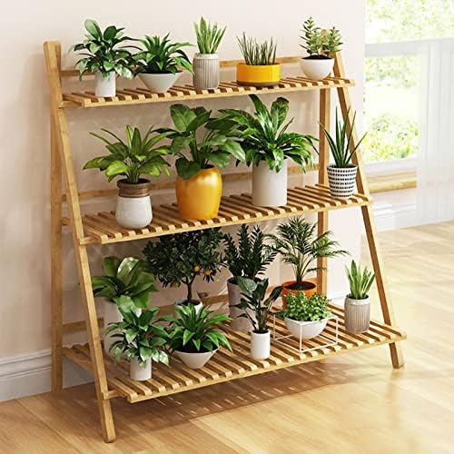 Bamboo 3-Tier Plant Stand, Planter Shelves, Folding Display Shelving Plants Shelf Unit Holder,Bamboo Ladder Plant Stand,With Accessories, For Patio Garden Balcony,Bamboo Ladder Plant Stand Solid Wood - Image 6