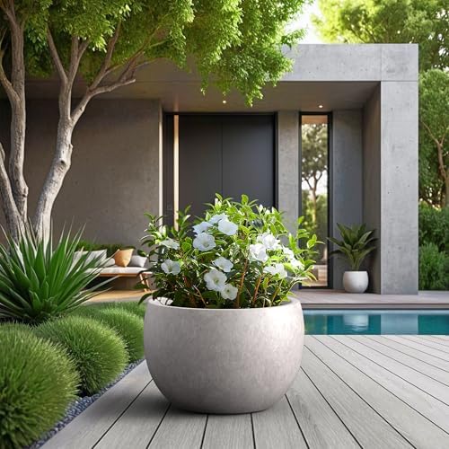 Kante CON Gray Concrete Planter 19.9" Dia All-Weather Round Large Pot - Image 3